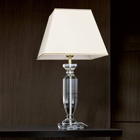 Stolná lampa Pohár s krištáľmi, zlatá/krémová