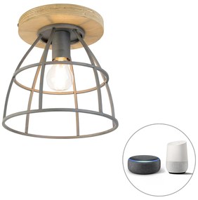 Inteligentné stropné svietidlo tmavosivé s drevom vrátane WiFi E27 - Arthur