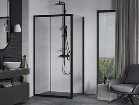 Mexen Apia, sprchový kút s posuvnými dverami 90 (dvere) x 80 (stena) cm, 6mm číre sklo, čierny profil, 840-090-080-70-00