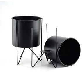 KOVOVÝ KVETINÁČ SO STOJANOM SWEN CYLINDRE 26X18 CM ČIERNA