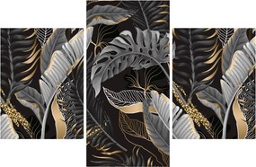 Obraz - Tropické listy v čierno-zlatej (90x60 cm)