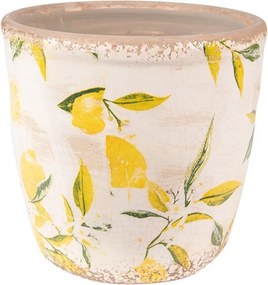 Béžový keramický obal na kvetináč s citrónmi - Ø 13*12 cm