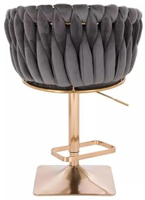 LuxuryForm DESIGN Barová stolička NORDEN VELUR na zlatej hranatej podstave - tmavo šedá