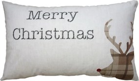 Béžová obliečka na vankúš s jeleňom Merry Christmas - 30*50 cm
