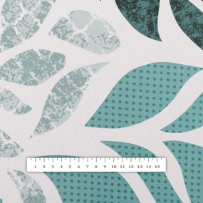 Biante Bavlnený štvorcový obrus Sandra SA-572 Sivo-modrozelené abstraktné listy na bielom 90x90 cm