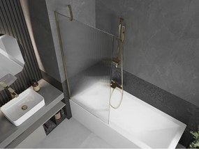 Mexen Next, vaňová zástena 1-krídlová 80 x 150 cm, fixné krídlo, 6 mm sklo s pruhmi, zlatý lesklý profil, 895-080-000-00-09-50