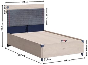 Veľká posteľ s úložným priestorom 120x200cm Lincoln - dub/tmavo modrá