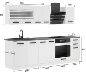 Kuchynská linka Belini Premium Full Version 240 cm šedý lesk s pracovnou doskou  MARGARET
