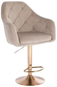 LuxuryForm DESIGN Barová stolička ANDORA VELUR na zlatom tanieri - latte