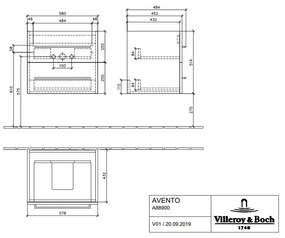 Villeroy & Boch AVENTO - Skrinka pod umývadlo 576x484 mm, 2 zásuvky, Arizona Oak A88900VH