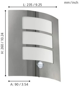 EGLO 88142 - Senzorové vonkajšie nástenné svietidlo CITY 1xE27/15W/230V IP44