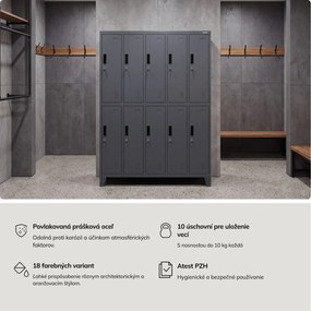 Kovová šatní skriňa na oblečenie BHP 10-dverová BARTEK 1360 x 1720 x 450 mm, antracitová