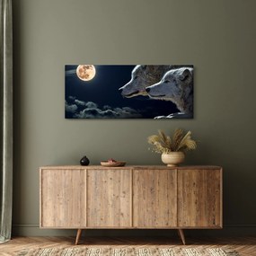 Obraz vlkov vyjúcich na mesiac (120x50 cm)
