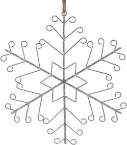 Strieborná antik veľká kovová závesná vločka Snowflake - 43*1*48 cm