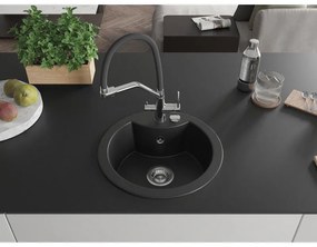 Mexen Diego, 1-komorový granitový drez 488x488x167 mm a drezová batéria Duo, čierna, 6512-77-671701-07