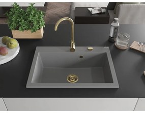 Mexen Elix, 1-korový granitový drez 700 x 500 mm, šedá, zlatý sifón, 6526701005-71-G