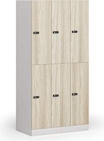 Šatníková skrinka S1 s úložnými boxmi, 6 boxov, 1850 x 900 x 500 mm, demont, mechanický kódový zámok, laminované dvere, dub prírodný