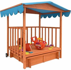 Drevený záhradný domček a pieskovisko so strechou