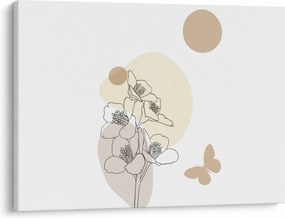 Obraz - Béžové kvety s motýľom N⁰4 (70x50 cm)