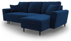 Modrá zamatová rozkladacia/s úložným priestorom rohová pohovka Kyoto – Cosmopolitan Design