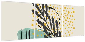 Obraz - Abstraktné listy N⁰3 (s hodinami) (90x30 cm)
