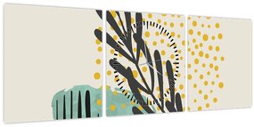 Obraz - Abstraktné listy N⁰3 (s hodinami) (90x30 cm)