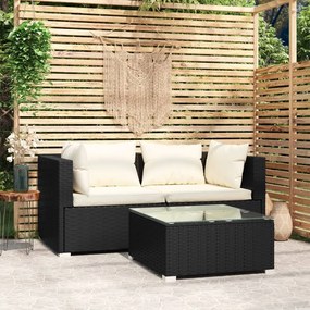 3-dielny záhradný sedací set s vankúšmi polyratanový čierny