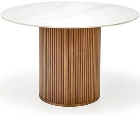 Stôl Bruno 120 ceramika/drevo – biela mramor/orech