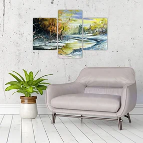 Obraz zimnej rieky, olejomaľba (90x60 cm)