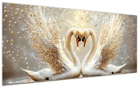 Obraz - Zlaté labute (120x50 cm)