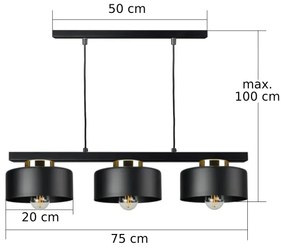 Závesné svietidlo IGNIA s lankom 3xE27/60W/230V, čierne