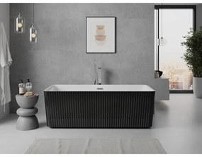 Mexen Nila, voľne stojaca ryhovaná vaňa 170 x 75 cm, biela-čierna, chrómový prepad, 52841708075-01