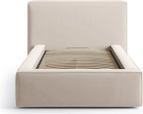 Béžová čalúnená jednolôžková posteľ s úložným priestorom s roštom 90x200 cm Jodie – Micadoni