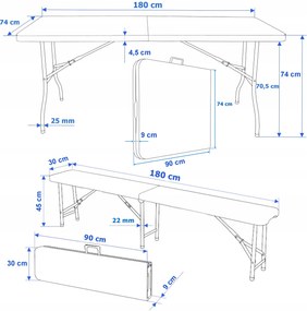 JAKS Skladací pivný set 180 cm čierny