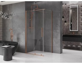 Mexen Velar, sprchový kút s posuvnými dverami 90(dvere) x 110(stena) cm, 8mm číre sklo, medená matná, 871-090-110-01-65