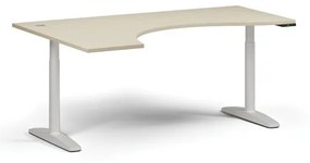 Výškovo nastaviteľný stôl OBOL, elektrický, 675-1325 mm, ergonomický ľavý, doska 1800x1200 mm, biela zaoblená podnož, breza