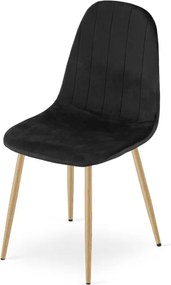 Set troch jedálenských stoličiek PADVA zamatové čierne / hnedé nohy (3 ks)