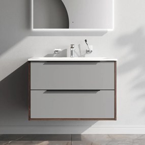 Skrinka s umývadlom 80 AM.PM Flash MNAFHX0802GM závesná, 2 zásuvky, matný grafitový