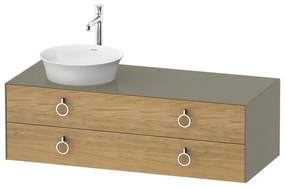 DURAVIT White Tulip závesná skrinka pod umývadlo na dosku vľavo, 2 zásuvky, 1300 x 550 x 408 mm, dub prírodný masív/kameňovo šedá vysoký lesk, WT4992LH5H2