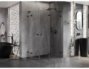 Mexen Lunar, L pravý polkruhový sprchový kút 90 x 80 cm, 8mm číre sklo, čierny profil, 833L-090P-080L-70-00