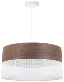 Závesné svietidlo Wood, 1x hnedá orechová dýha/biele PVC tienidlo, (fi 44cm)