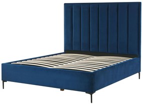Zamatová posteľ s úložným priestorom 140 x 200 cm modrá SEZANNE Beliani