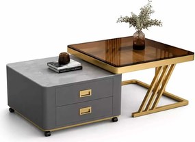 LuxuryForm DESIGN Konferenčný stolík BOLT 70 × 70 / 60 × 60 cm – sivý / zlatý (set 2 ks)