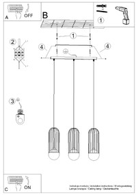 Závesné svietidlo Brina, 3x sklenené/biele kovové tienidlo