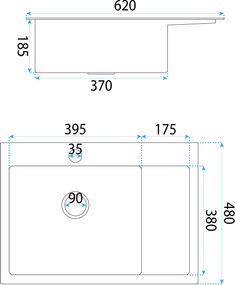 Rea Fin, 1-komorový oceľový drez 620x480x185 mm, zlatá matná, ZLE-06013