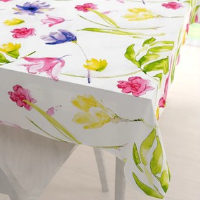Biante Bavlnený obdĺžnikový obrus Sandra SA-481 Žlto-ružové akvarelové kvety na bielom 140x220 cm
