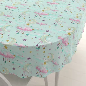 Biante Detský bavlnený oválny obrus Sandra SA-522 Mesačná obloha na mintovom 60x100 cm