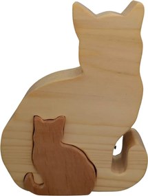 AMADEA Drevené puzzle mačky, masívne drevo dvoch druhov drevín, 11,5x15x3 cm