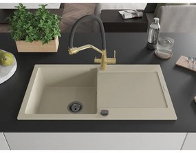 Mexen Leo, 1-komorový granitový drez 900x500x190 mm a drezová batéria Duo, béžová, 6501-69-671701-57-B