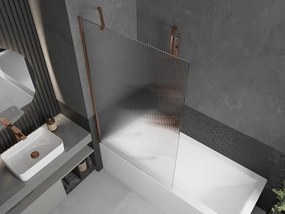 Mexen Next, vaňová zástena 1-krídlová 100 x 150 cm, fixné krídlo, 6 mm sklo s pruhmi, ružové zlato profil, 895-100-000-00-09-60
